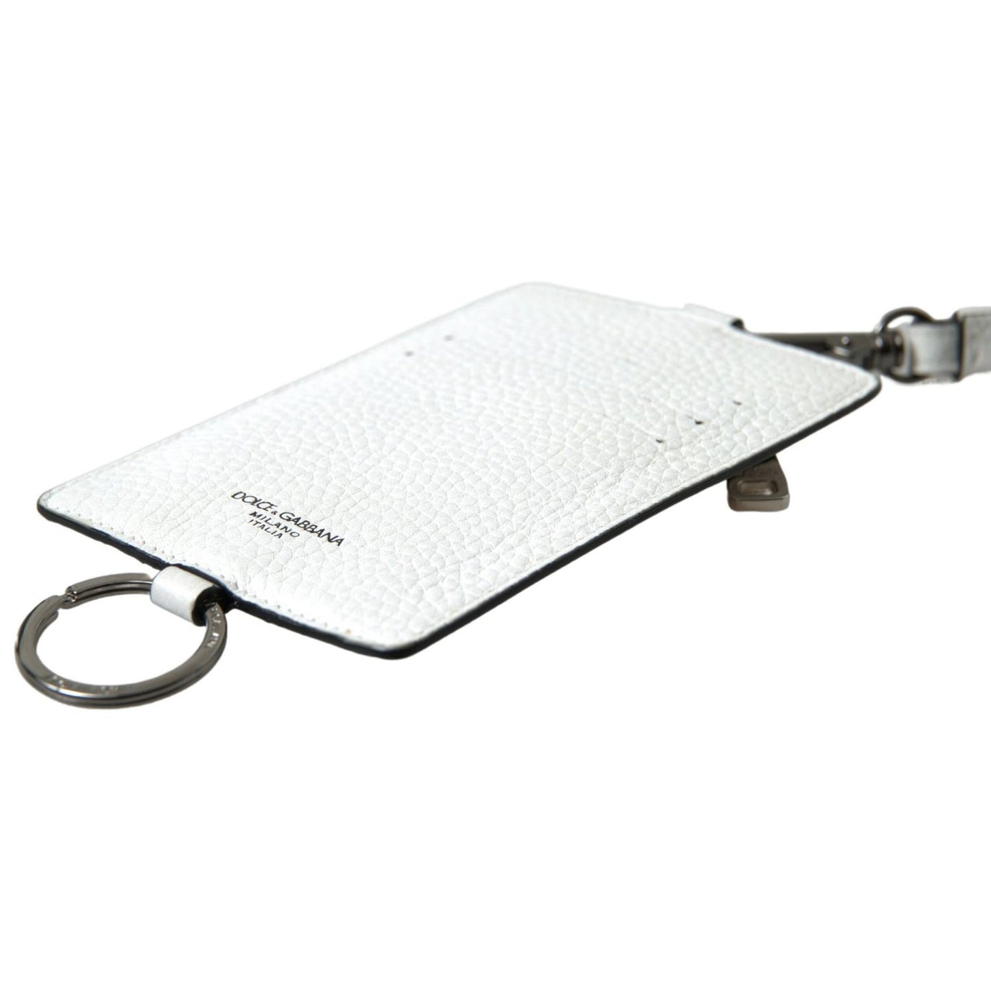 Dolce & Gabbana White Leather Lanyard Logo Card Holder Men Wallet Dolce & Gabbana