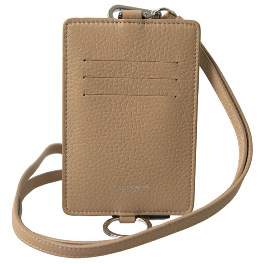 Dolce & Gabbana Beige Leather Lanyard Logo Card Holder Men Wallet Dolce & Gabbana