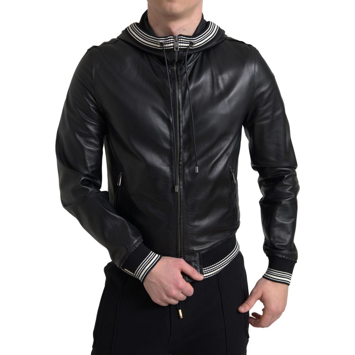 Dolce & Gabbana Elegant Black Leather Bomber Jacket Dolce & Gabbana