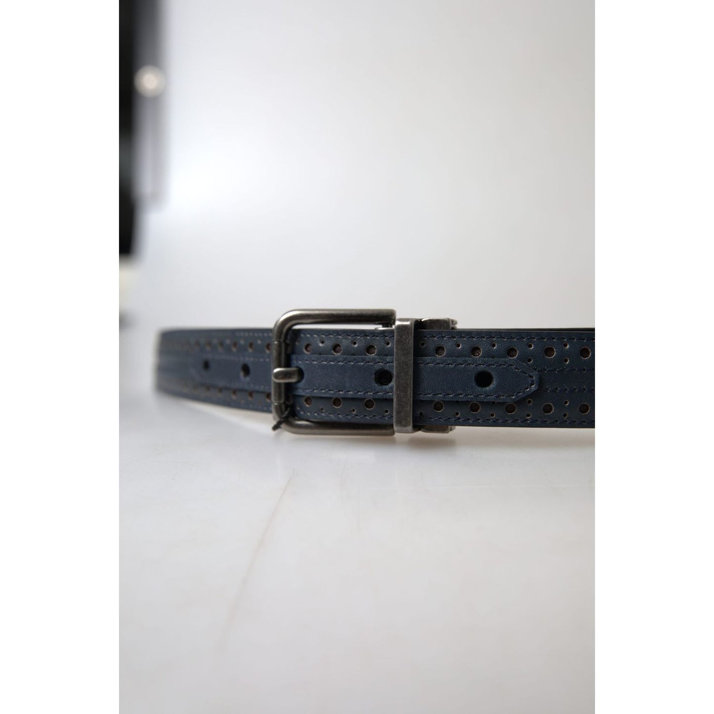 Dolce & Gabbana Elegant Blue Leather Belt with Metal Buckle MAN BELTS Dolce & Gabbana