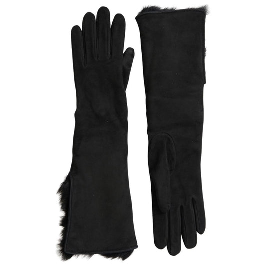 Dolce & Gabbana Elegant Leather Elbow Length Gloves with Fur Trim Dolce & Gabbana