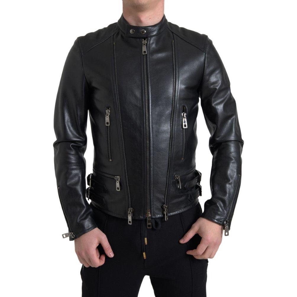 Dolce & Gabbana Sleek Black Leather Biker Jacket Dolce & Gabbana