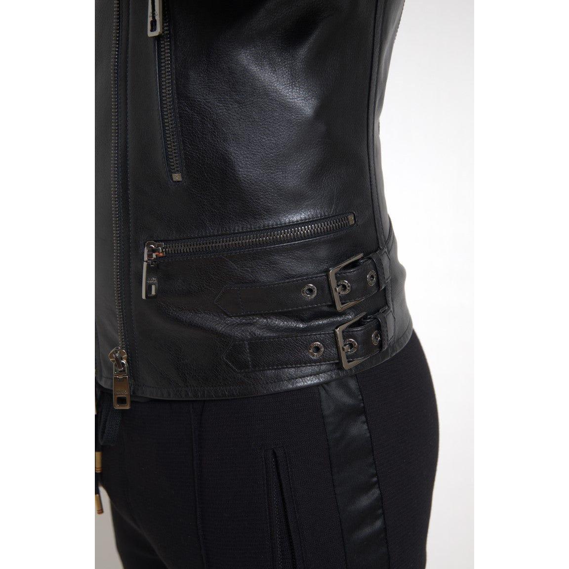 Dolce & Gabbana Sleek Black Leather Biker Jacket Dolce & Gabbana