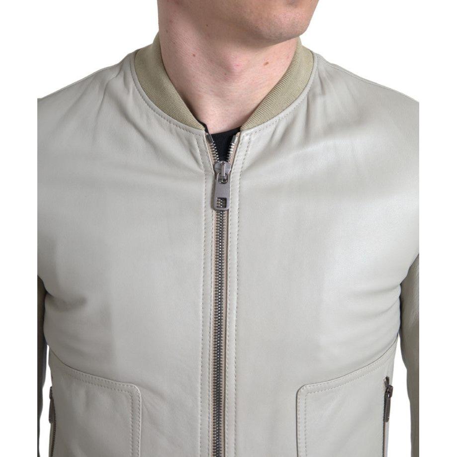 Dolce & Gabbana Cream Leather Bomber Jacket Dolce & Gabbana