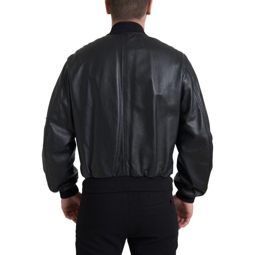 Dolce & Gabbana Elegant Black Leather Bomber Jacket Dolce & Gabbana