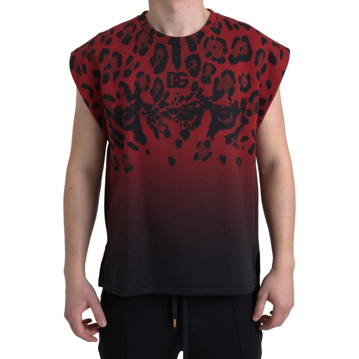 Dolce & Gabbana Red Leopard Print Cotton Tank Top Dolce & Gabbana