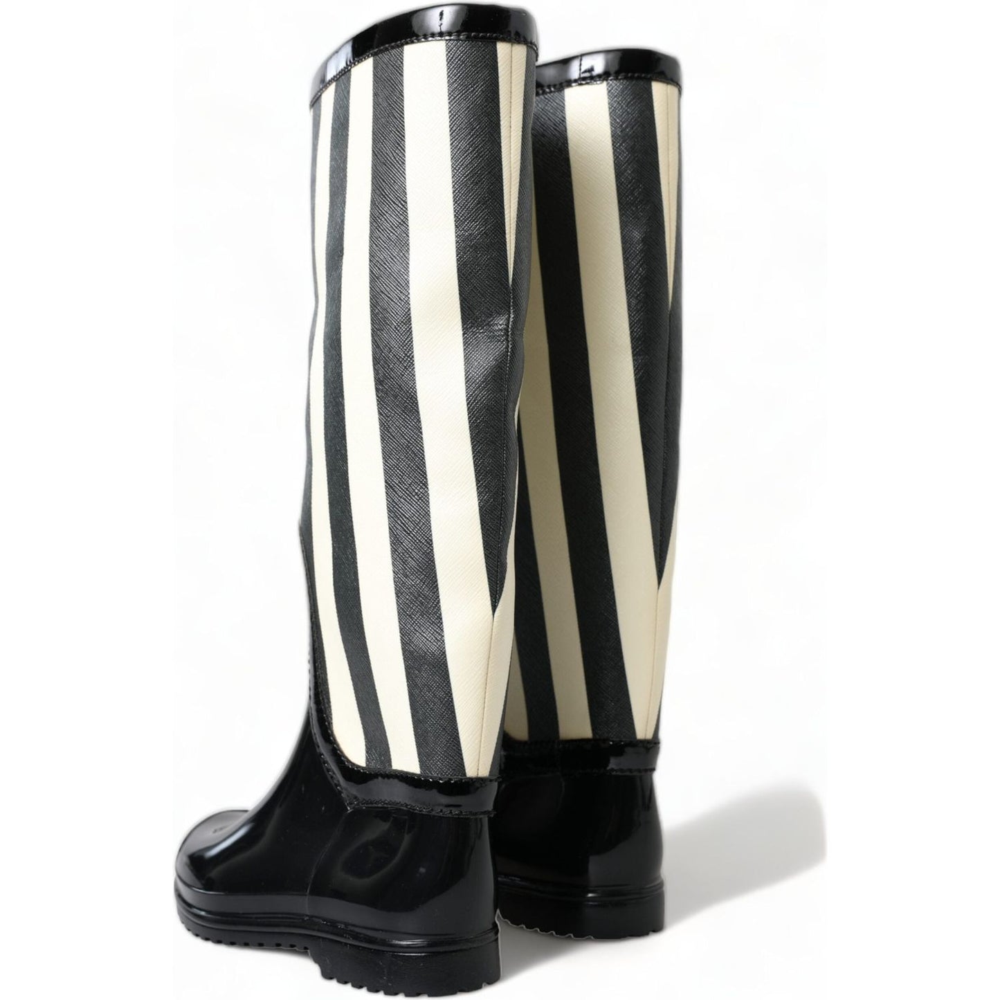 Dolce & Gabbana Black and White Striped Knee High Boots Dolce & Gabbana