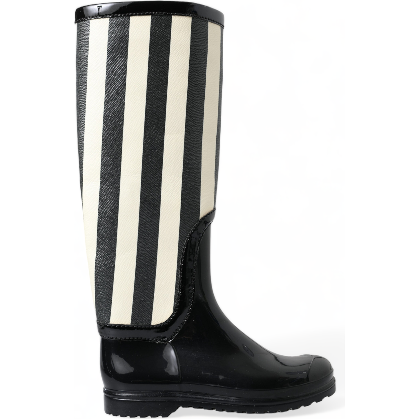 Dolce & Gabbana Black and White Striped Knee High Boots Dolce & Gabbana