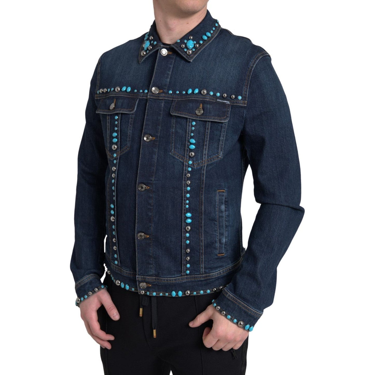 Dolce & Gabbana Embellished Turquoise Denim Jacket Dolce & Gabbana