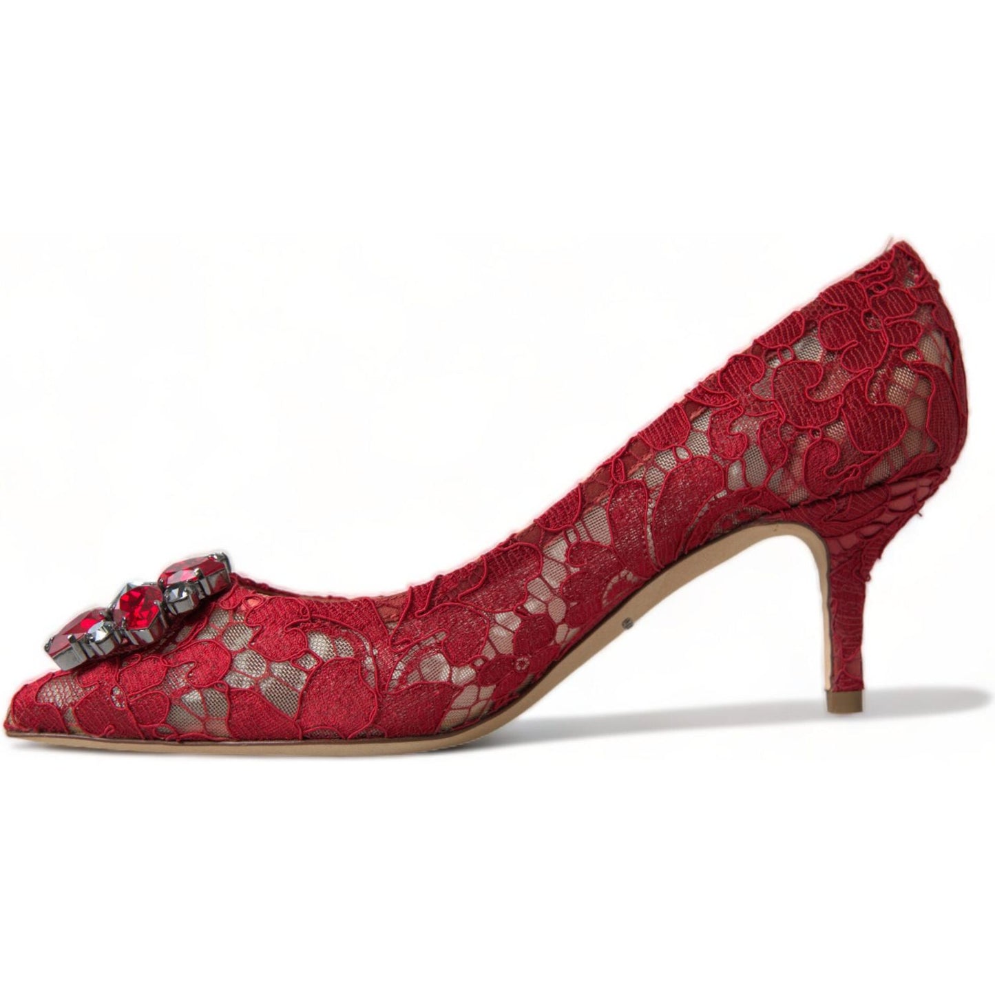 Dolce & Gabbana Radiant Red Lace Heels with Crystals Dolce & Gabbana