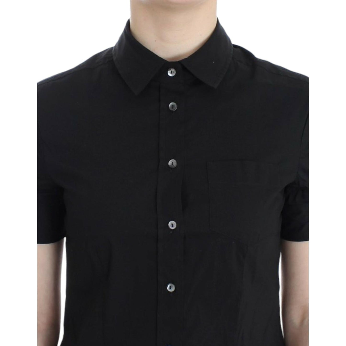 John Galliano Elegant Black Cotton Stretch Shortsleeve Blouse John Galliano