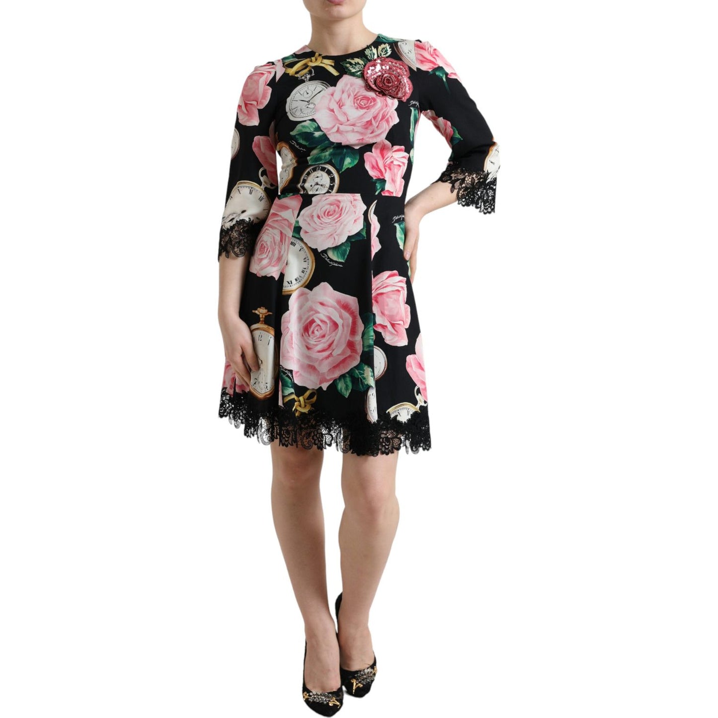 Dolce & Gabbana Enchanting Floral A-Line Dress with Sequined Detail Dolce & Gabbana