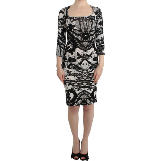 Cavalli Black Printed Sheath Dress Cavalli