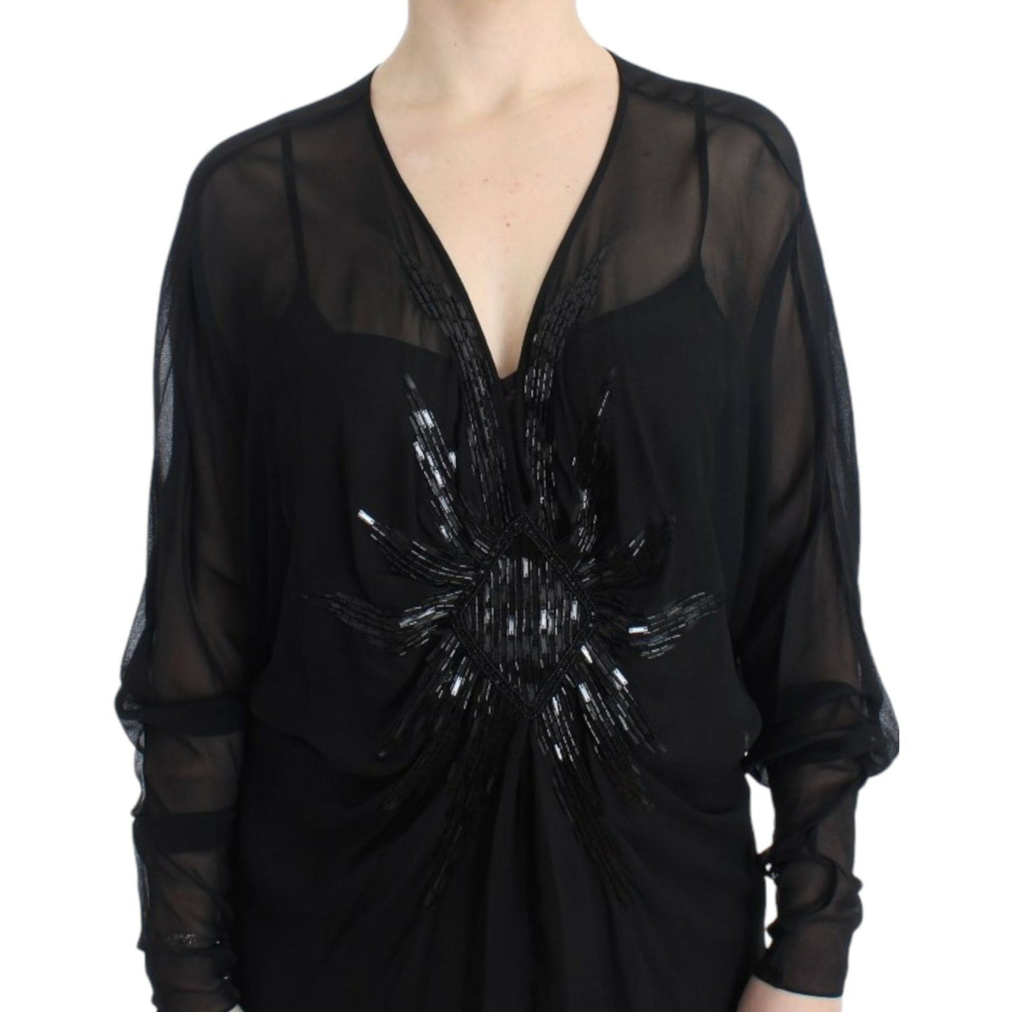 Cavalli Elegant Sheer Black Silk Blouson Dress Cavalli