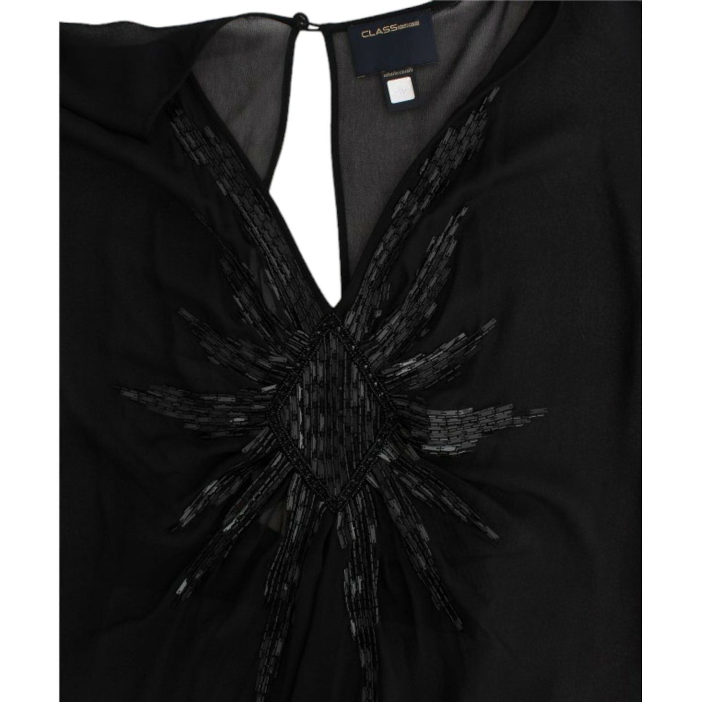 Cavalli Elegant Sheer Black Silk Blouson Dress Cavalli