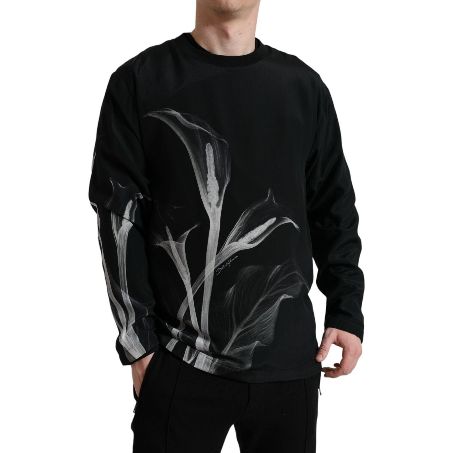 Dolce & Gabbana Floral Silk Crew Neck Sweater Dolce & Gabbana