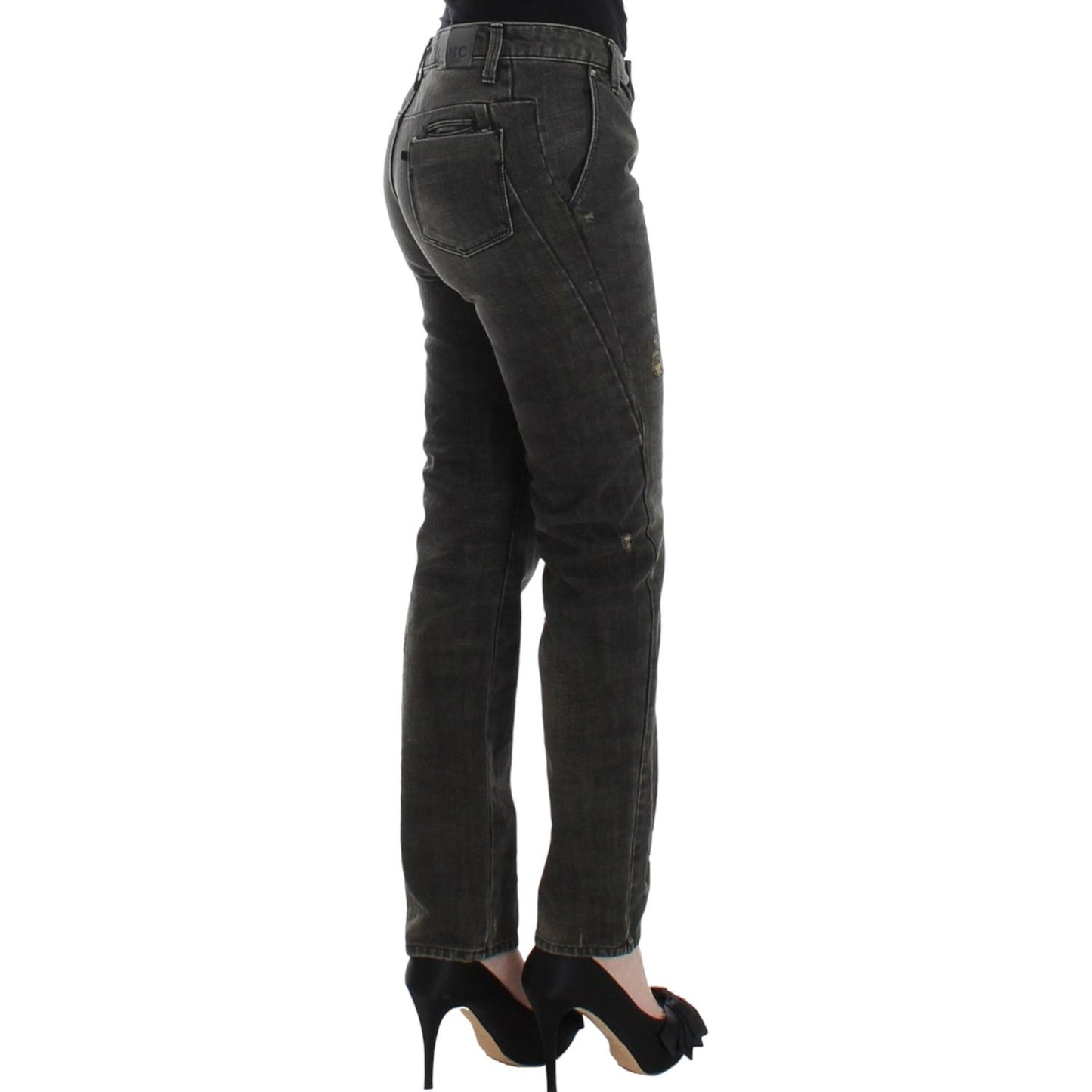 Costume National Sleek Gray Straight Leg Distressed Jeans Costume National