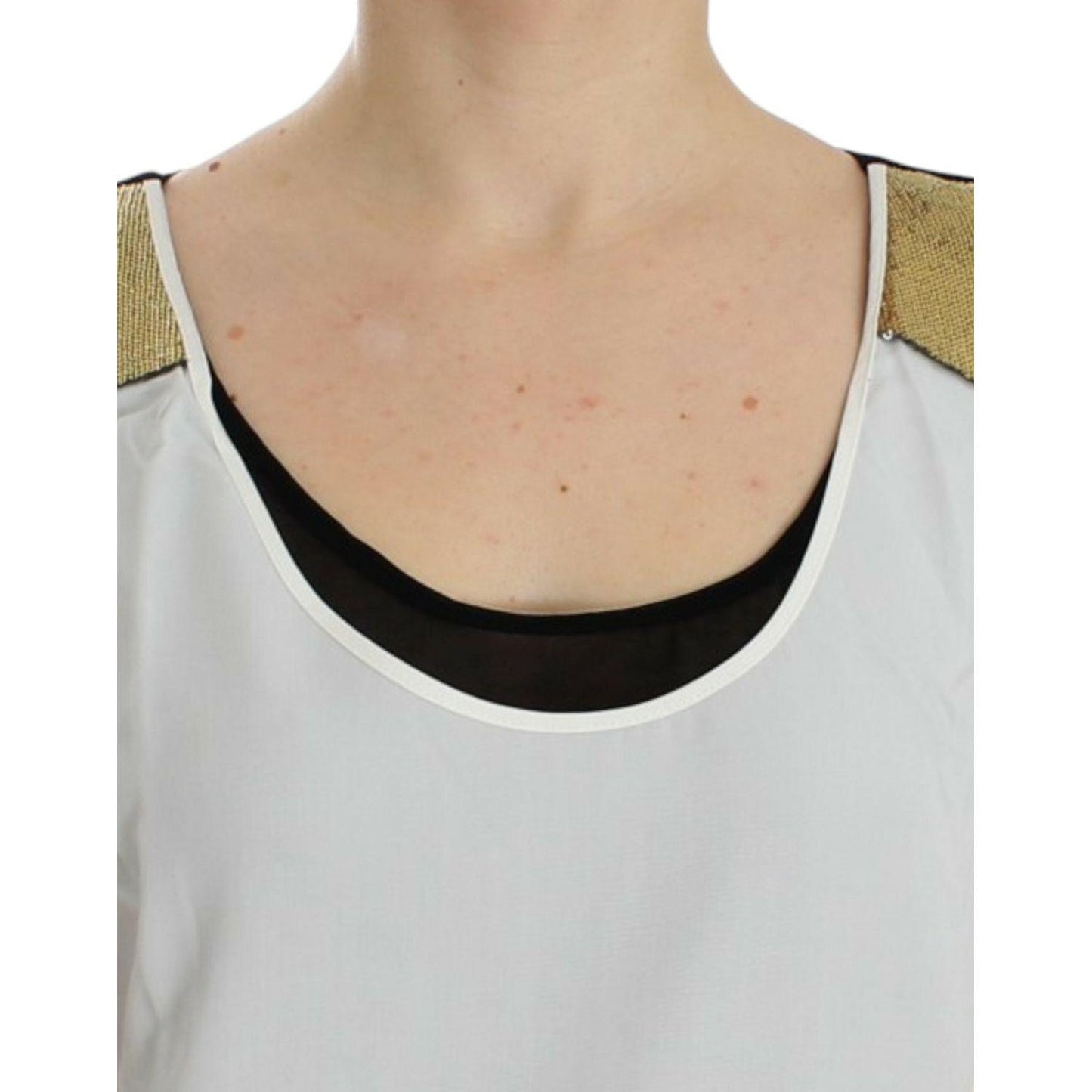 Costume National Elegant Monochrome Sleeveless Top with Gold Accents Costume National