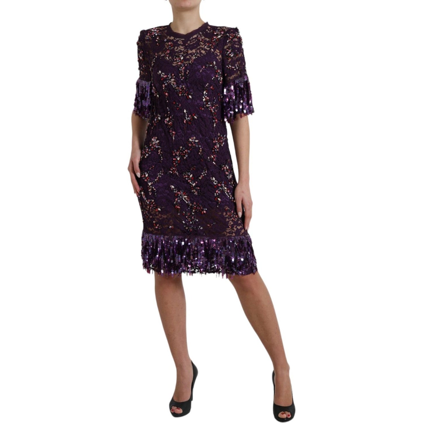 Dolce & Gabbana Elegant Purple Floral Lace Crystal Dress Dolce & Gabbana