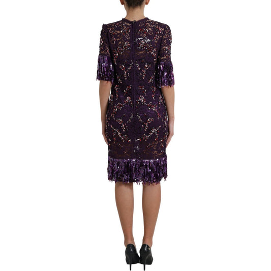 Dolce & Gabbana Elegant Purple Floral Lace Crystal Dress Dolce & Gabbana