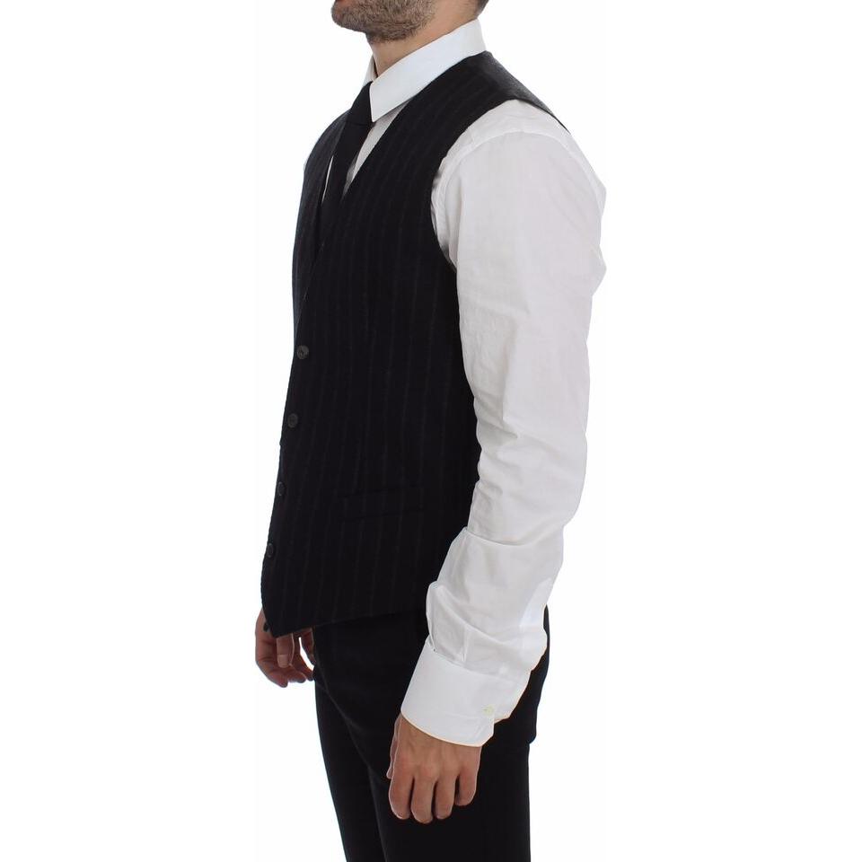 Dolce & Gabbana Elegant Black Striped Single Breasted Dress Vest Dolce & Gabbana