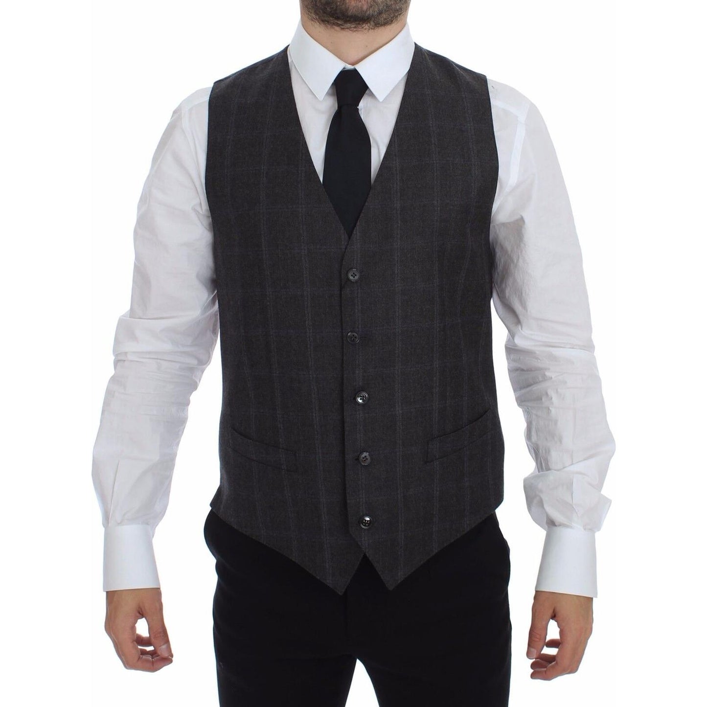 Dolce & Gabbana Elegant Checkered Wool Dress Vest Dolce & Gabbana