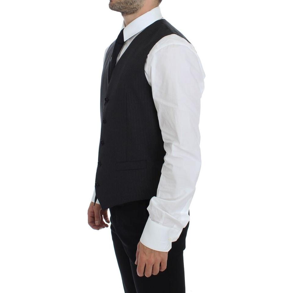 Dolce & Gabbana Gray Striped Wool Single Breasted Vest