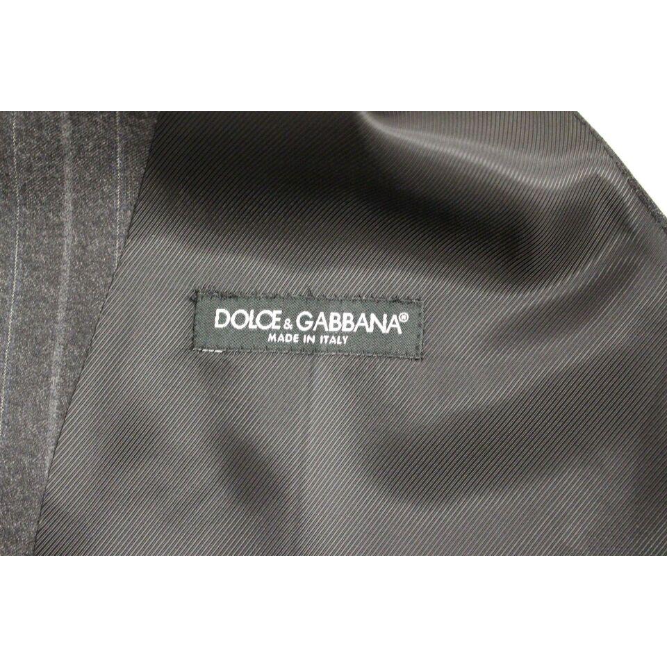 Dolce & Gabbana Gray Striped Wool Logo Vest Gilet Weste