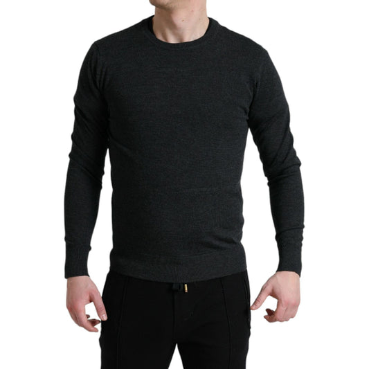 Dolce & Gabbana Gray Wool Round Neck Pullover Sweater Dolce & Gabbana