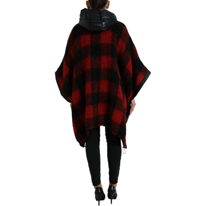 Dolce & Gabbana Black Red Buffalo Check Hooded Poncho Jacket Dolce & Gabbana