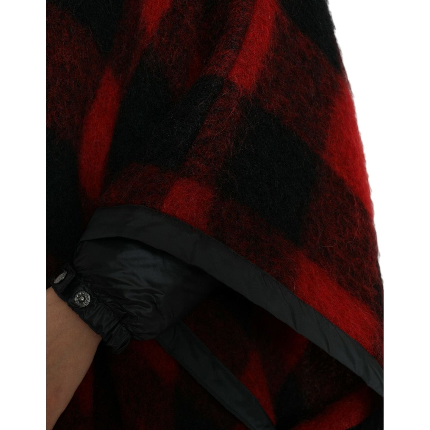 Dolce & Gabbana Black Red Buffalo Check Hooded Poncho Jacket Dolce & Gabbana