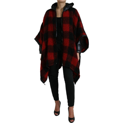 Dolce & Gabbana Black Red Buffalo Check Hooded Poncho Jacket Dolce & Gabbana