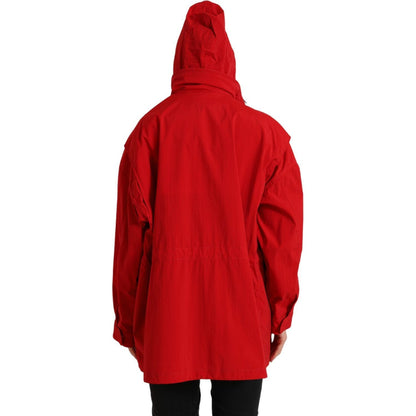 Dolce & Gabbana Red Polyester Hooded Button Rain Coat Jacket Dolce & Gabbana
