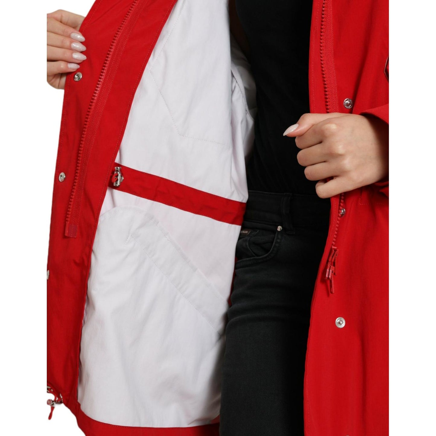 Dolce & Gabbana Red Polyester Hooded Button Rain Coat Jacket Dolce & Gabbana