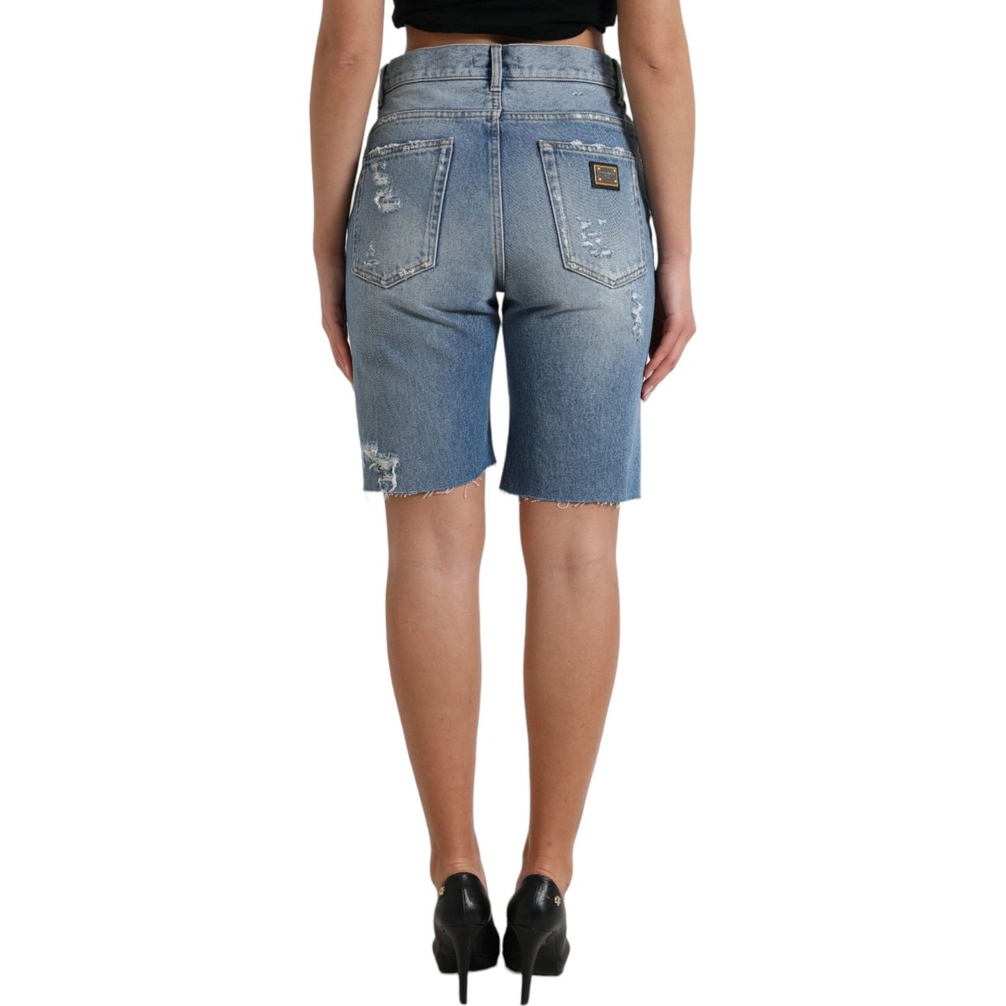 Dolce & Gabbana High Waist Embellished Bermuda Denim Shorts Dolce & Gabbana