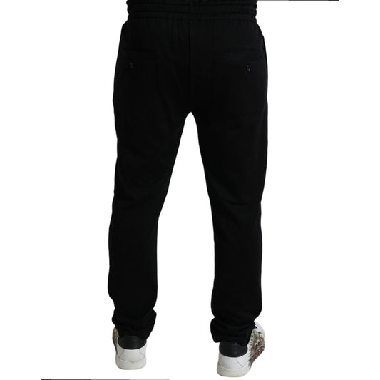 Dolce & Gabbana Elegant Black Cotton Joggers with Logo Embroidery Dolce & Gabbana