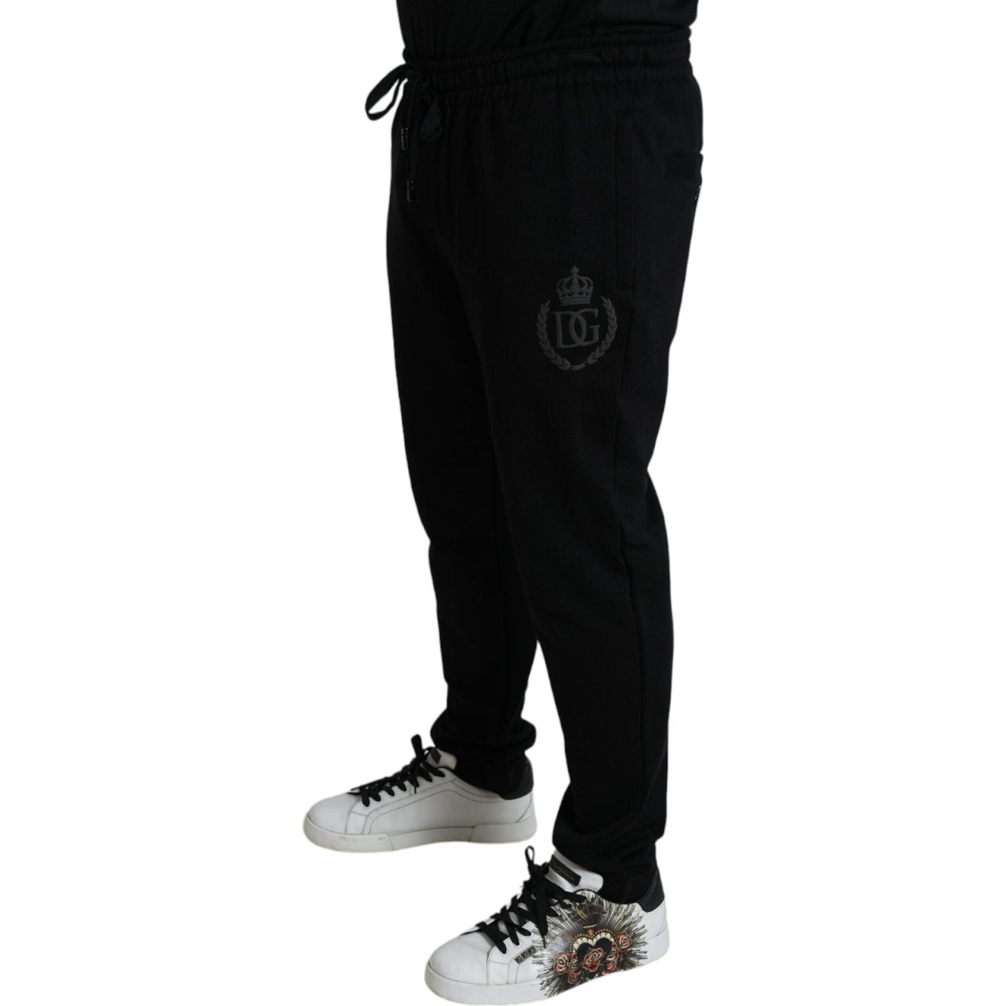 Dolce & Gabbana Elegant Black Cotton Joggers with Logo Embroidery Dolce & Gabbana