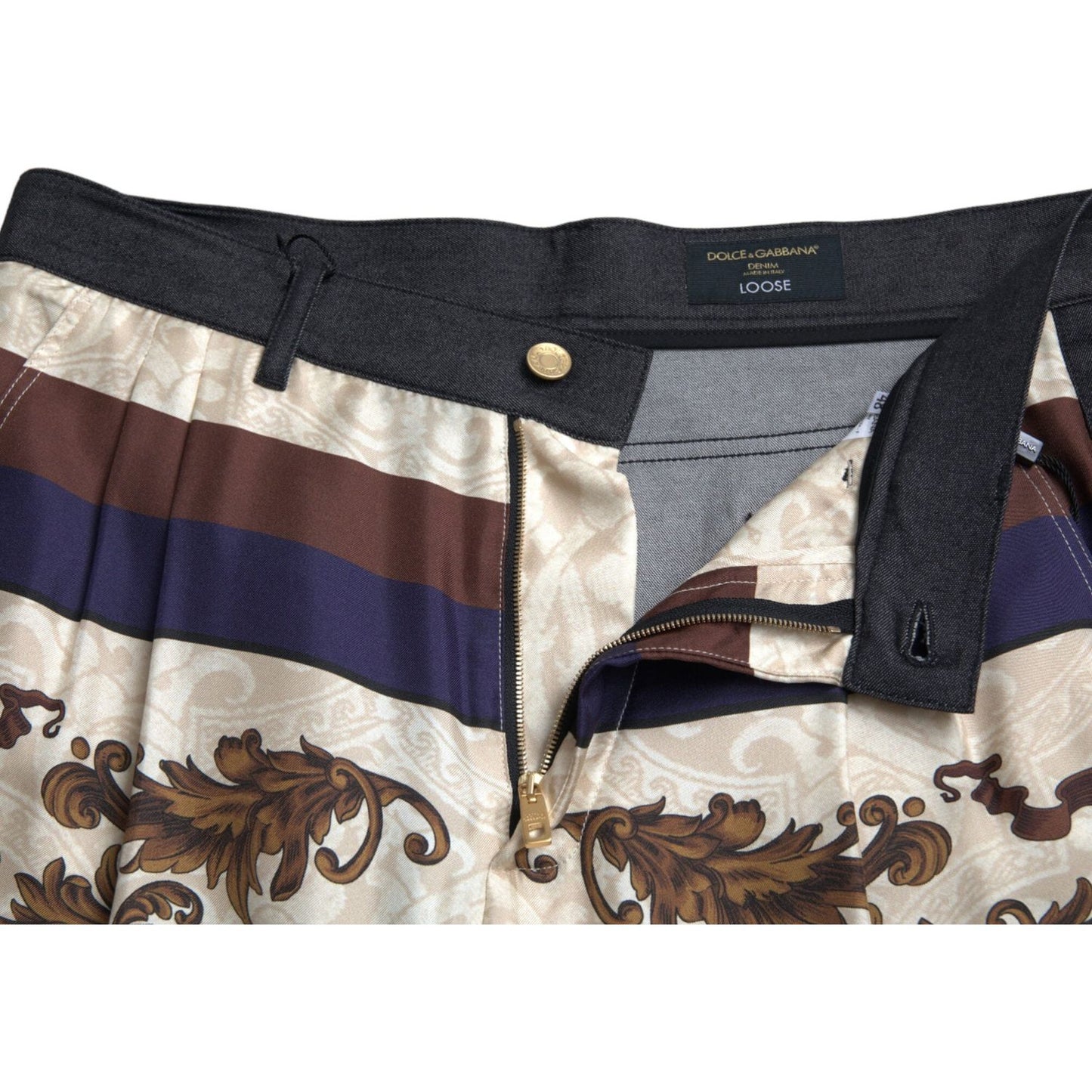 Dolce & Gabbana Elegant Silk Skinny Pants with Heraldic Print Dolce & Gabbana