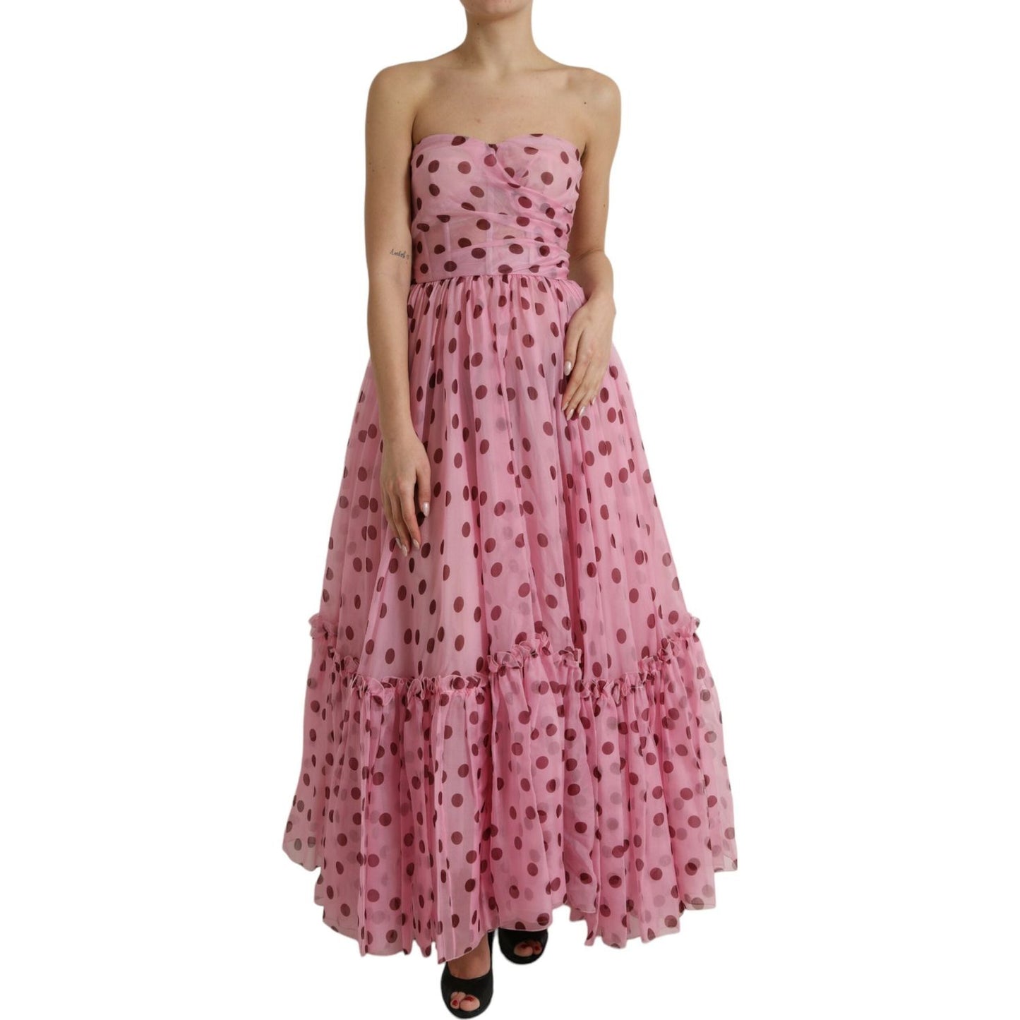 Dolce & Gabbana Chic A-Line Strapless Silk Dress in Pink Dolce & Gabbana