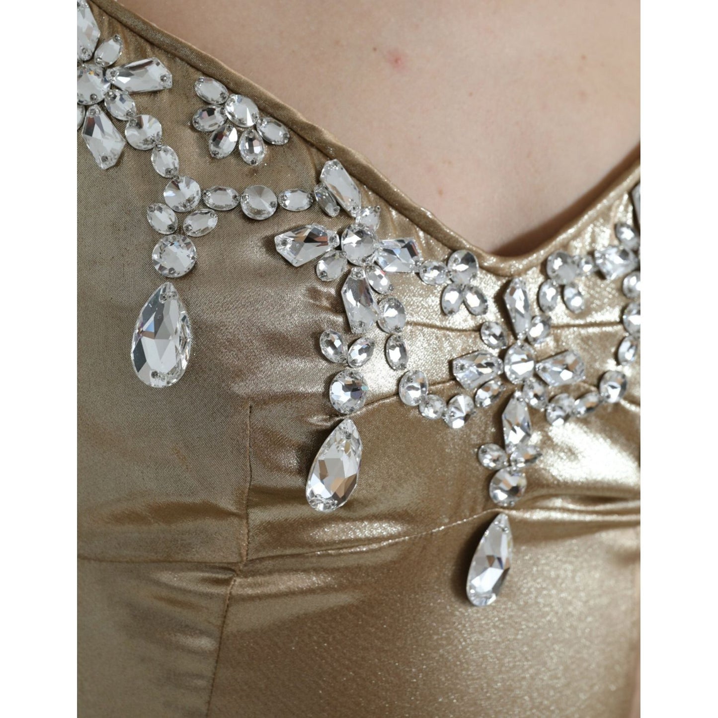 Dolce & Gabbana Elegant Metallic Gold Sheath Dress with Crystals Dolce & Gabbana