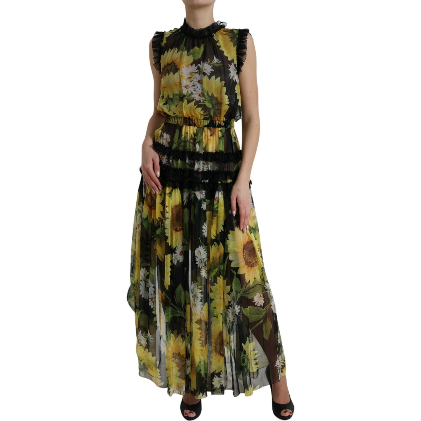 Dolce & Gabbana Elegant Sunflower Silk Maxi Dress Dolce & Gabbana