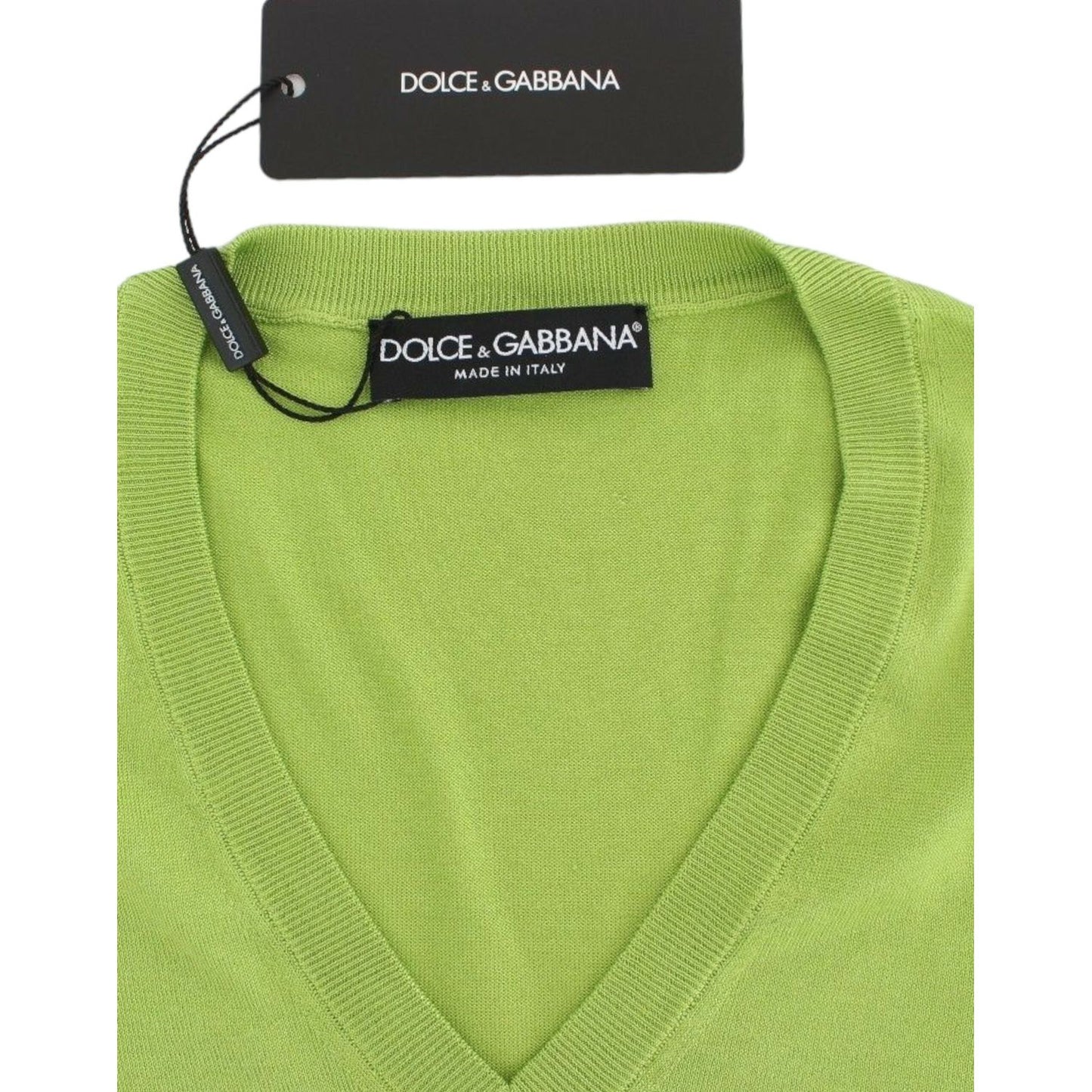 Dolce & Gabbana Emerald Green Wool V-Neck Pullover Dolce & Gabbana