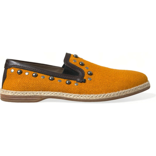 Dolce & Gabbana Exclusive Orange Canvas Loafers with Studs Dolce & Gabbana