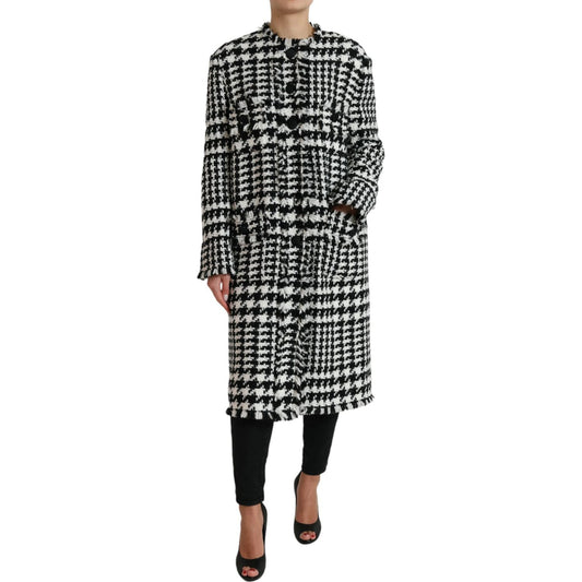Dolce & Gabbana Black White Houndstooth Trench Coat Jacket Dolce & Gabbana