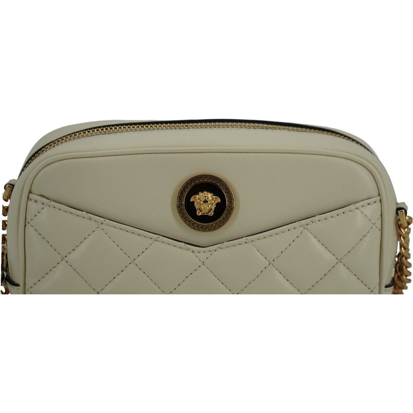 Versace Elegant White Lamb Leather Camera Bag Versace