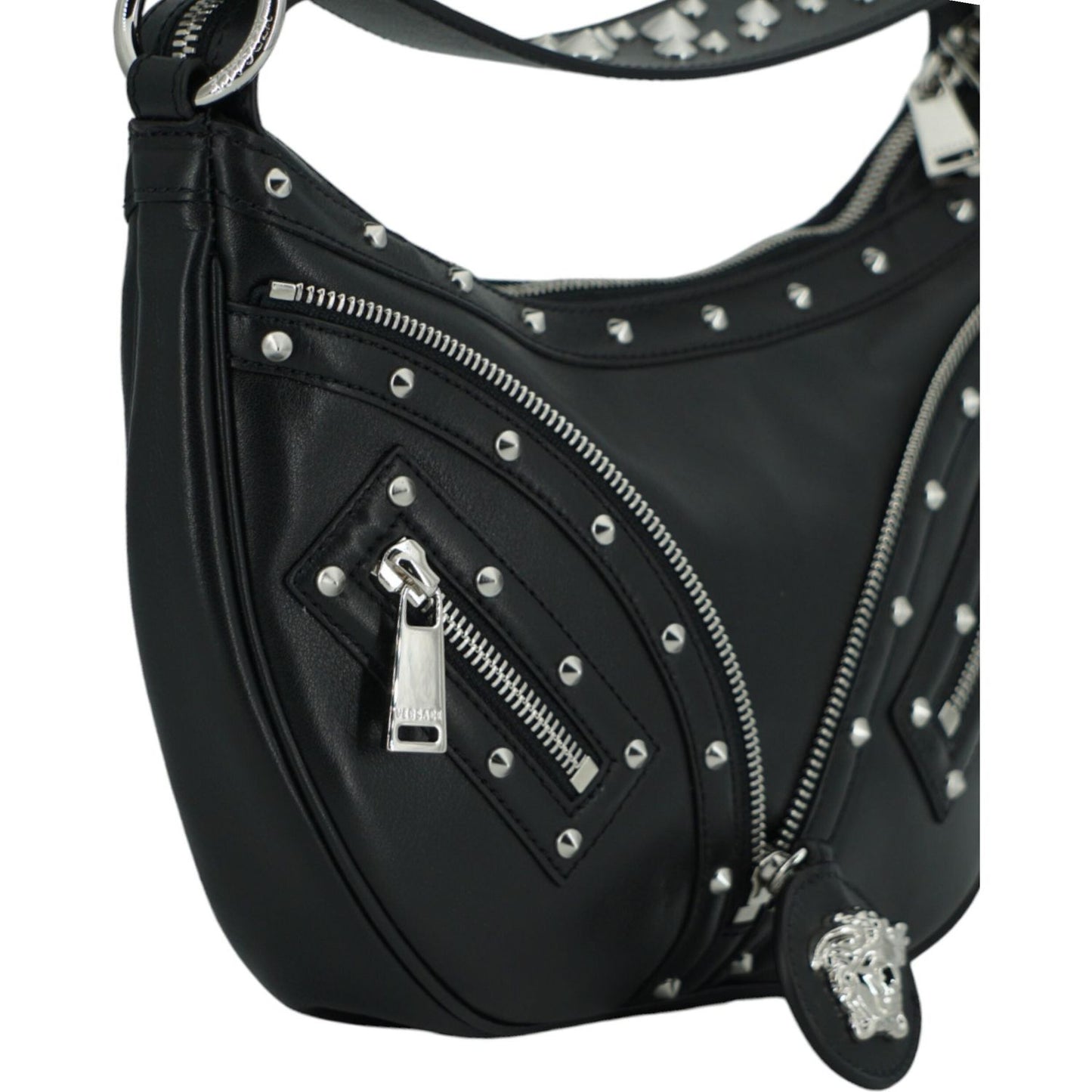 Versace Elegant Black Leather Hobo Shoulder Bag Versace