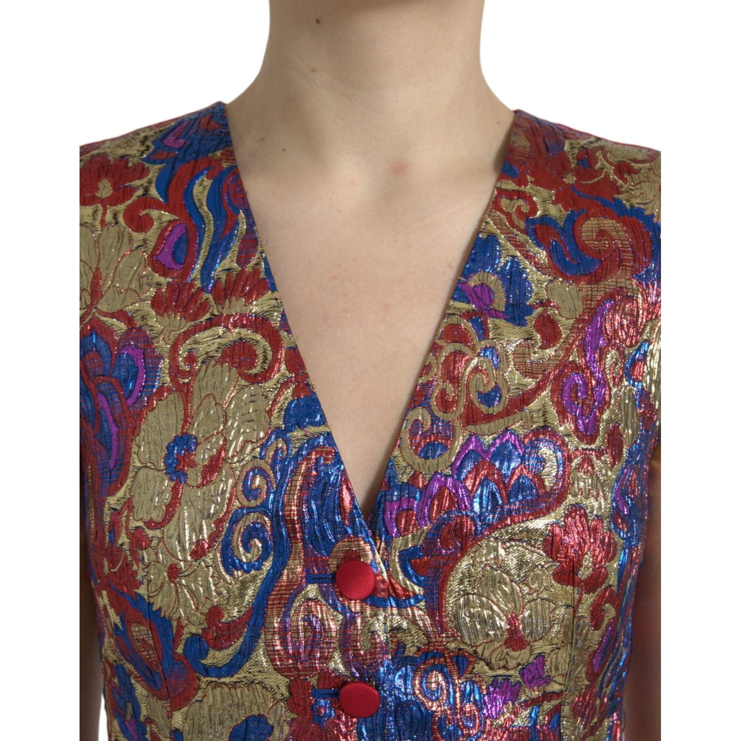 Dolce & Gabbana Multicolor Jacquard Button Waistcoat Vest Top