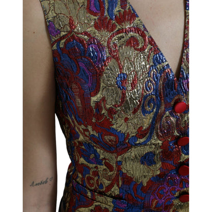 Dolce & Gabbana Multicolor Jacquard Button Waistcoat Vest Top Dolce & Gabbana
