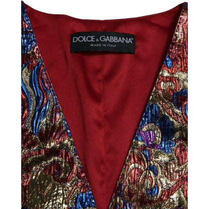 Dolce & Gabbana Multicolor Jacquard Button Waistcoat Vest Top Dolce & Gabbana
