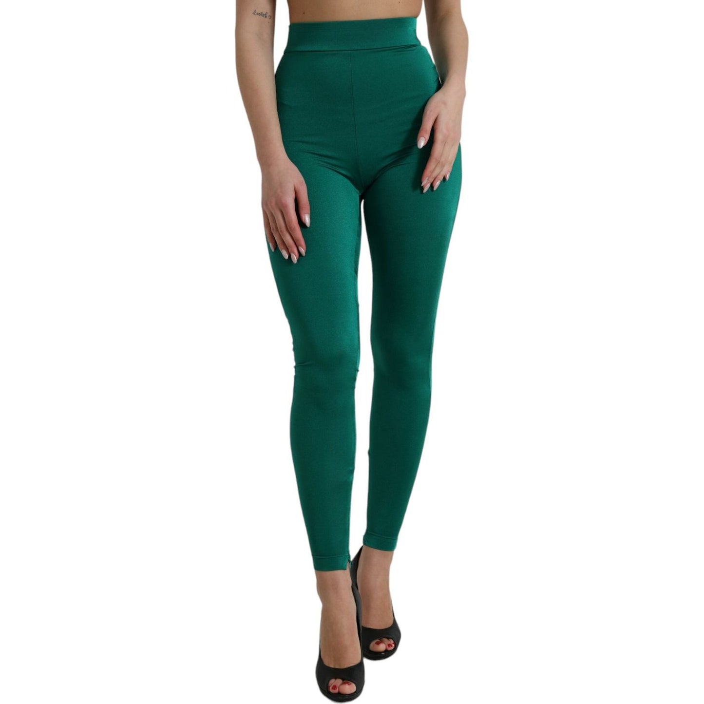 Dolce & Gabbana Green High Waist Designer Leggings Dolce & Gabbana